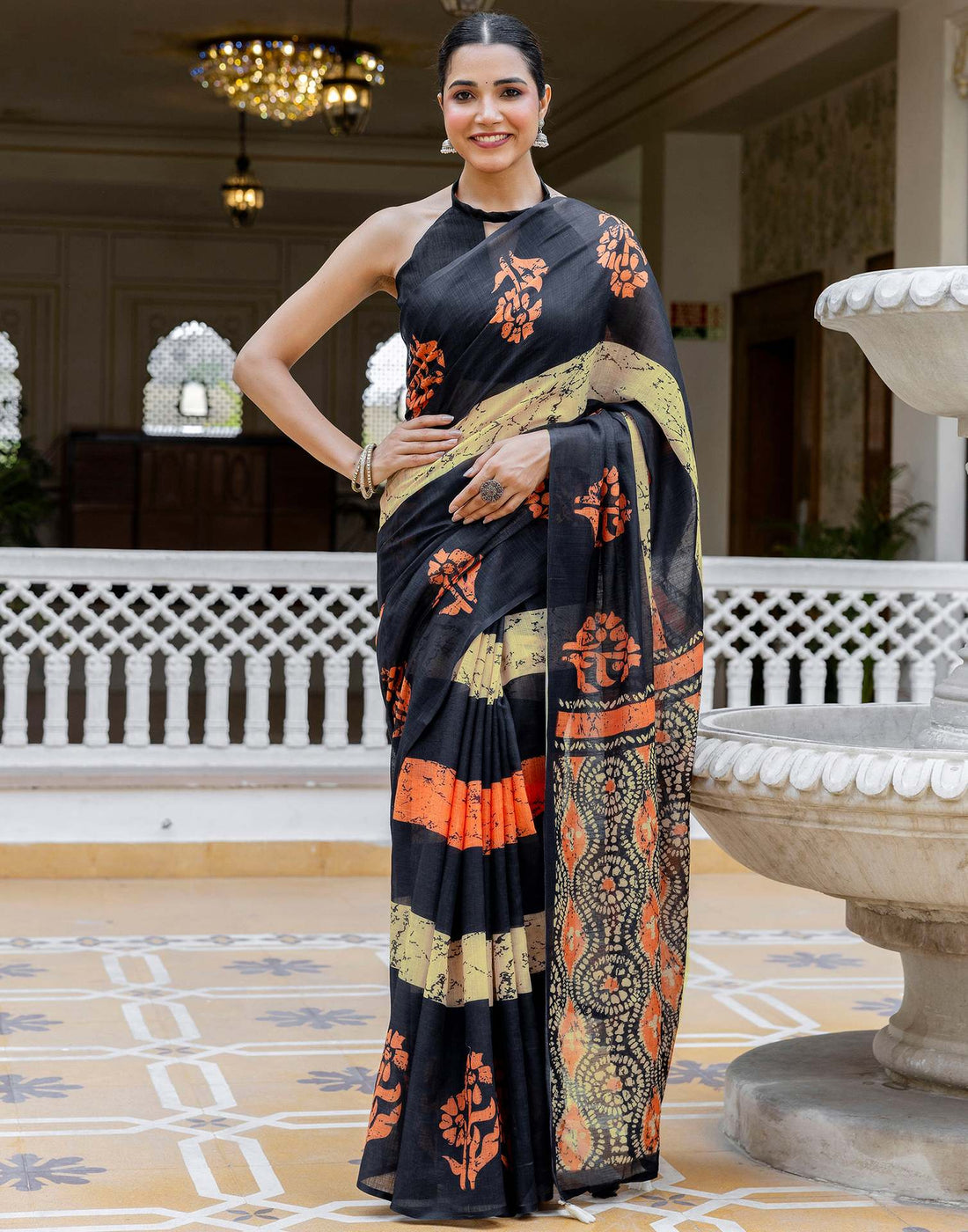 Black Linen Printed Saree