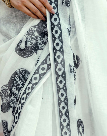 White Linen Printed Saree
