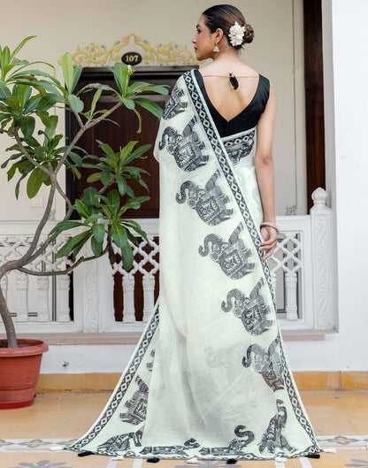 White Linen Printed Saree