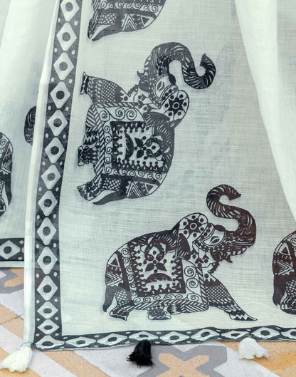 White Linen Printed Saree
