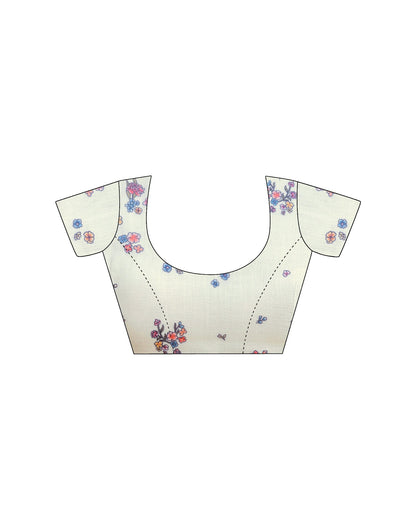 Cream Linen Floral Printed Saree