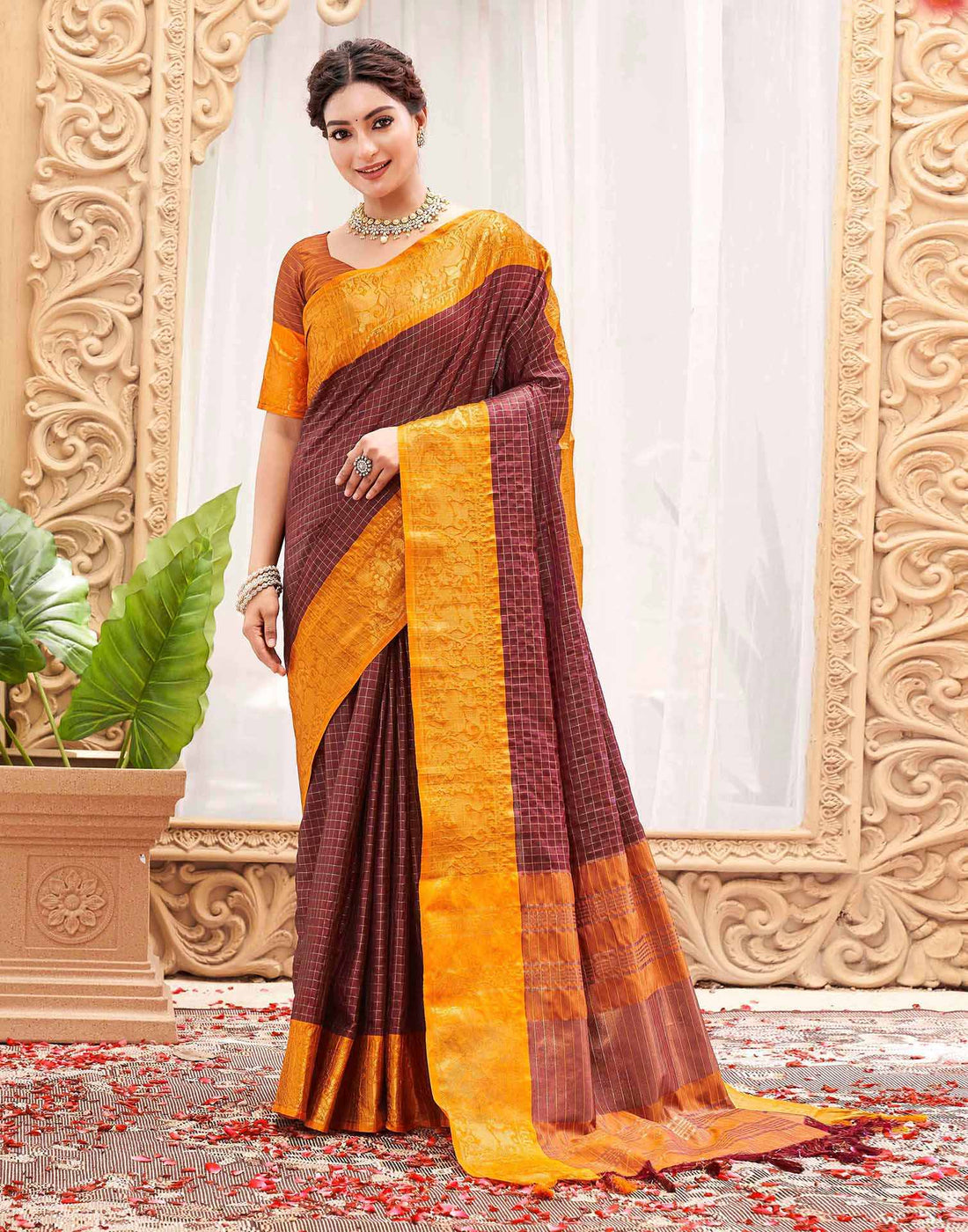 Maroon Silk Woven Kanjivaram Saree