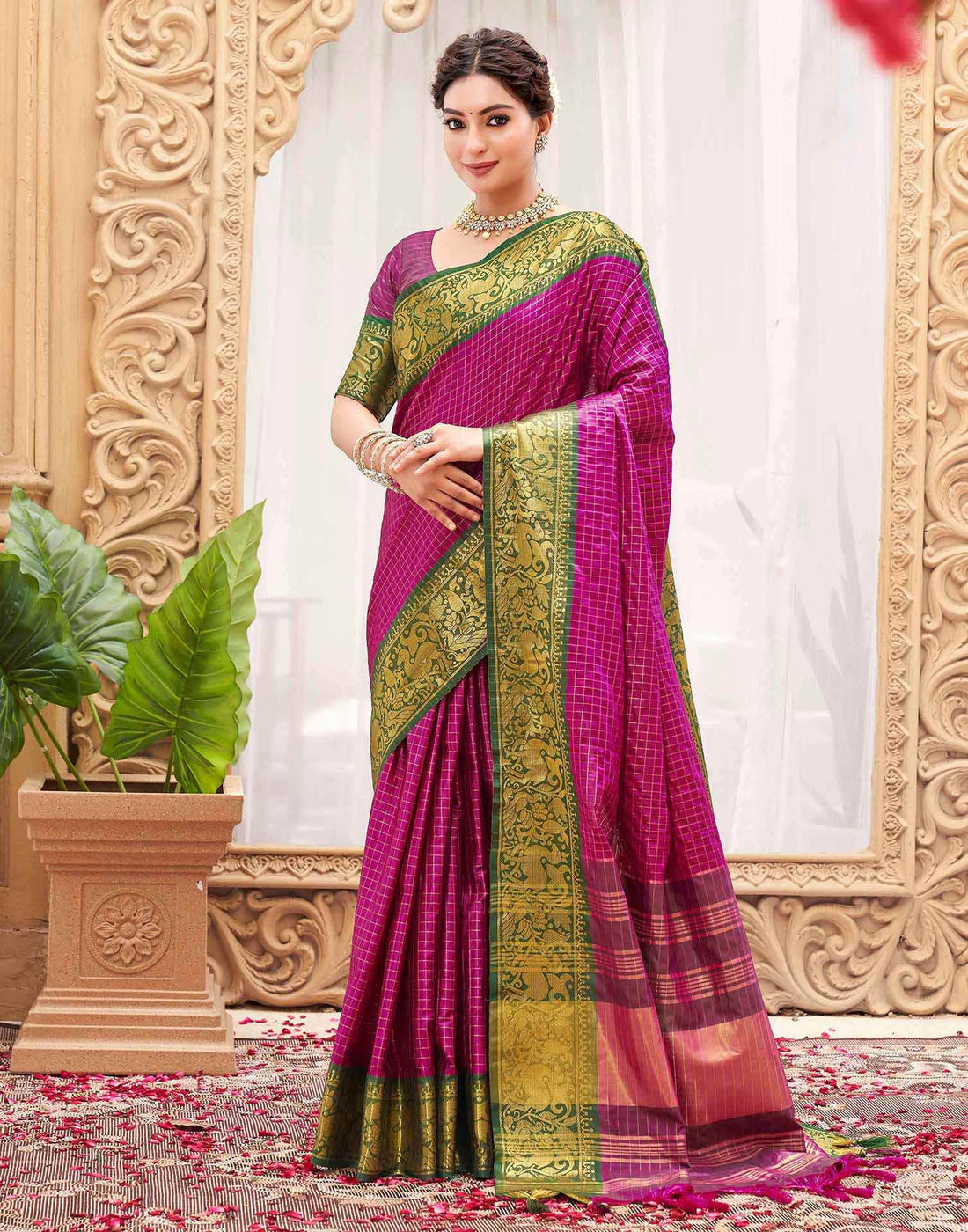 Rani Pink Silk Woven Kanjivaram Saree