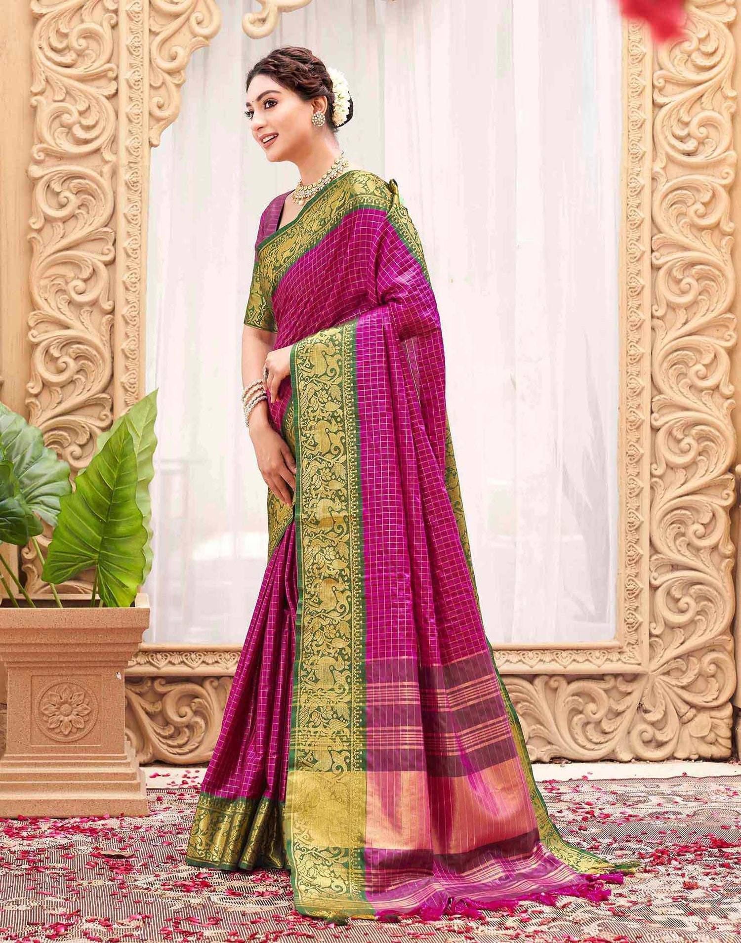 Rani Pink Silk Woven Kanjivaram Saree