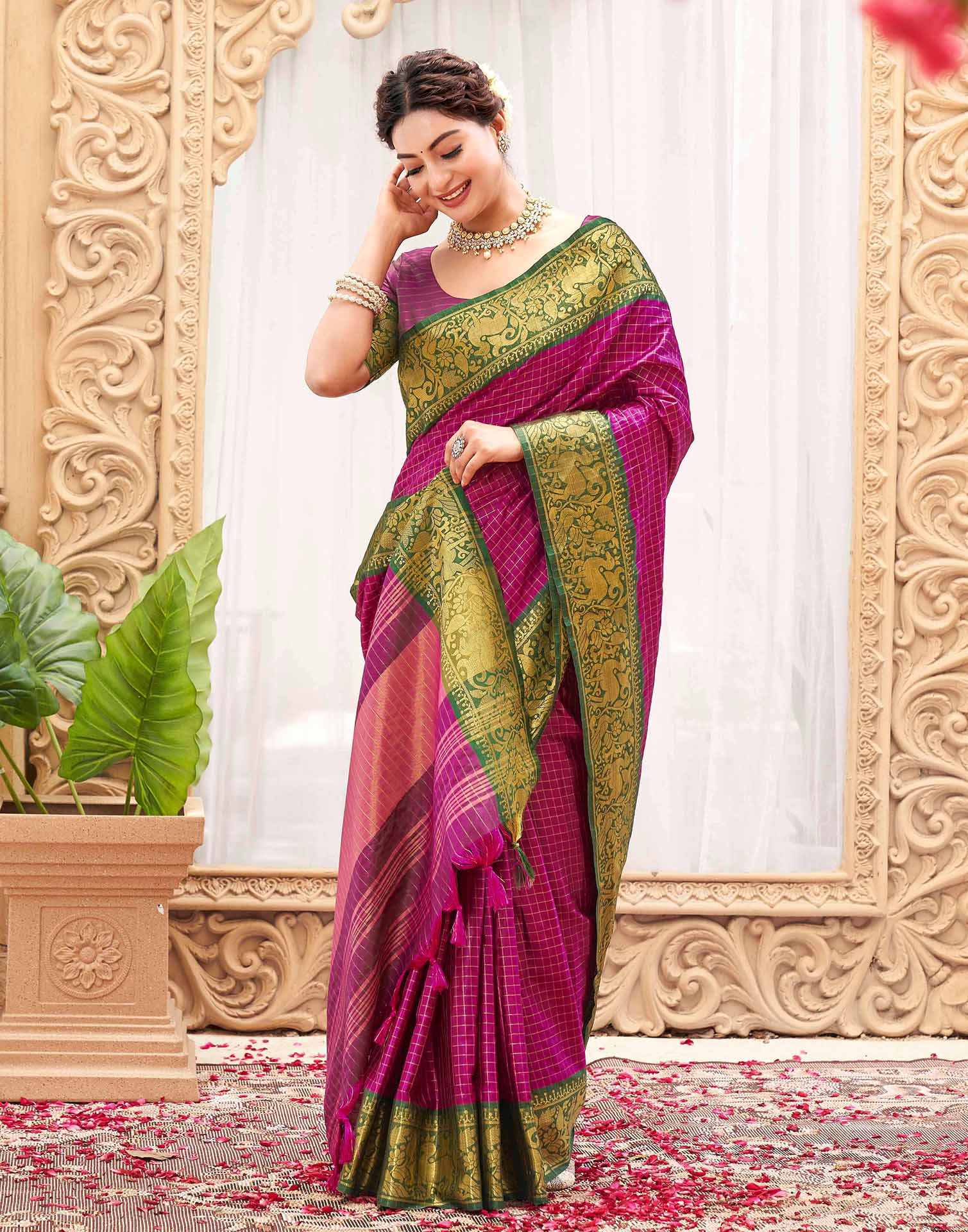 Rani Pink Silk Woven Kanjivaram Saree