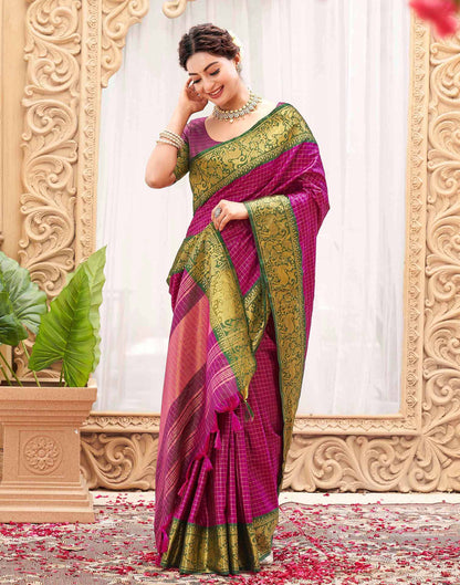 Rani Pink Silk Woven Kanjivaram Saree