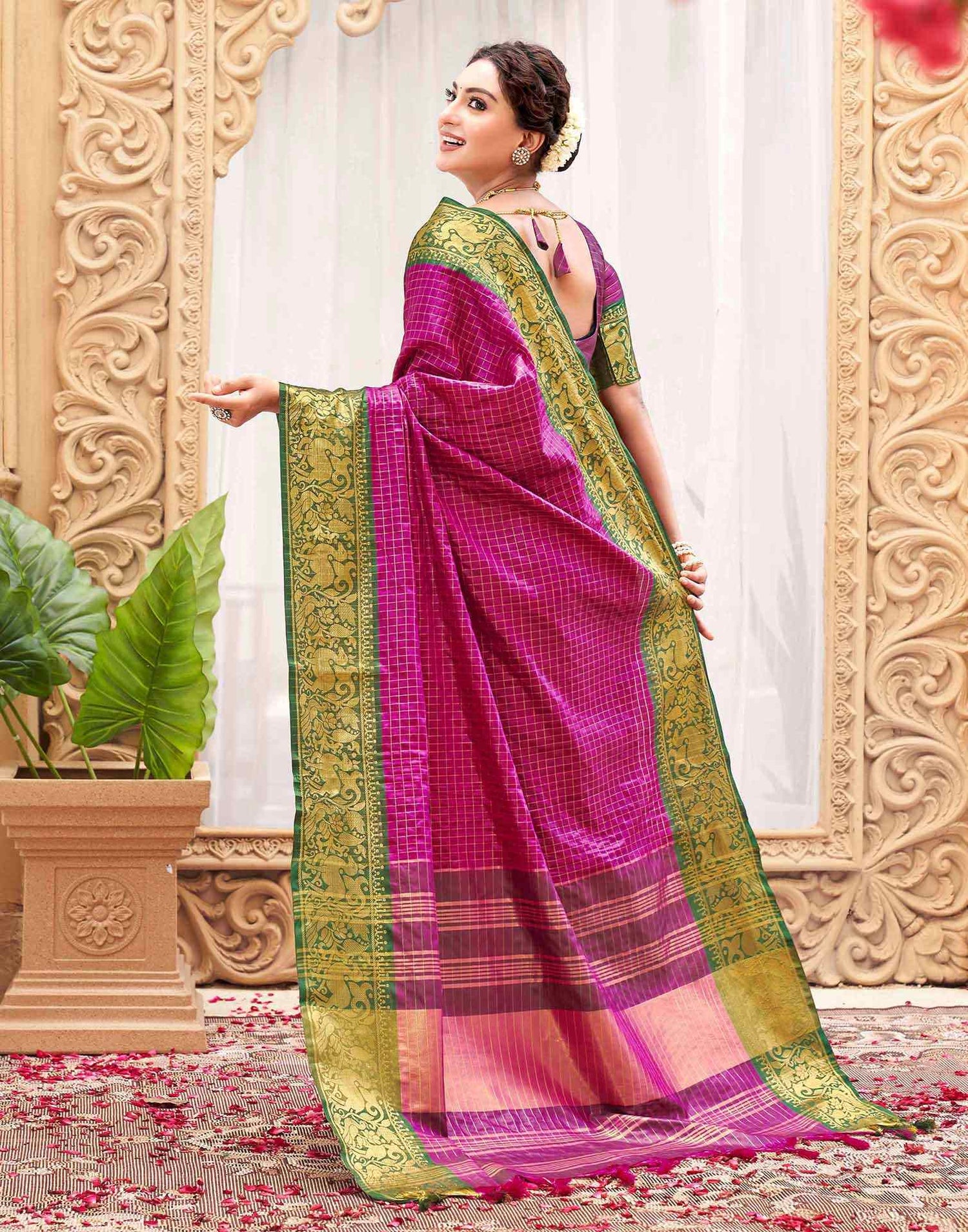 Rani Pink Silk Woven Kanjivaram Saree