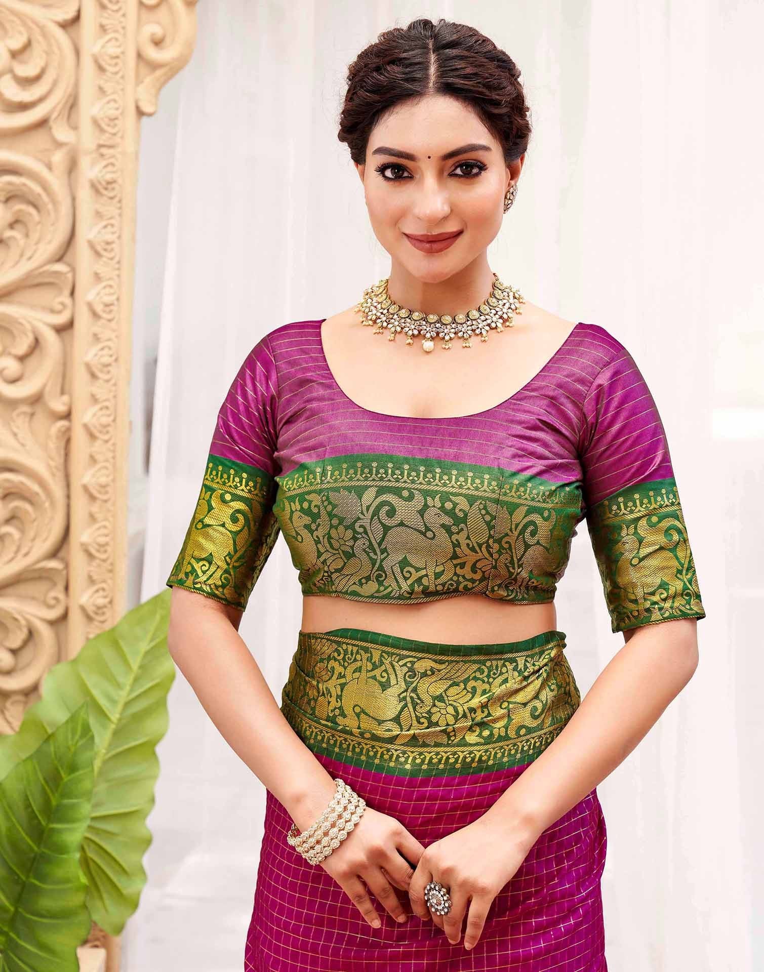 Rani Pink Silk Woven Kanjivaram Saree