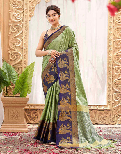 Pista Green Silk Woven Kanjivaram Saree