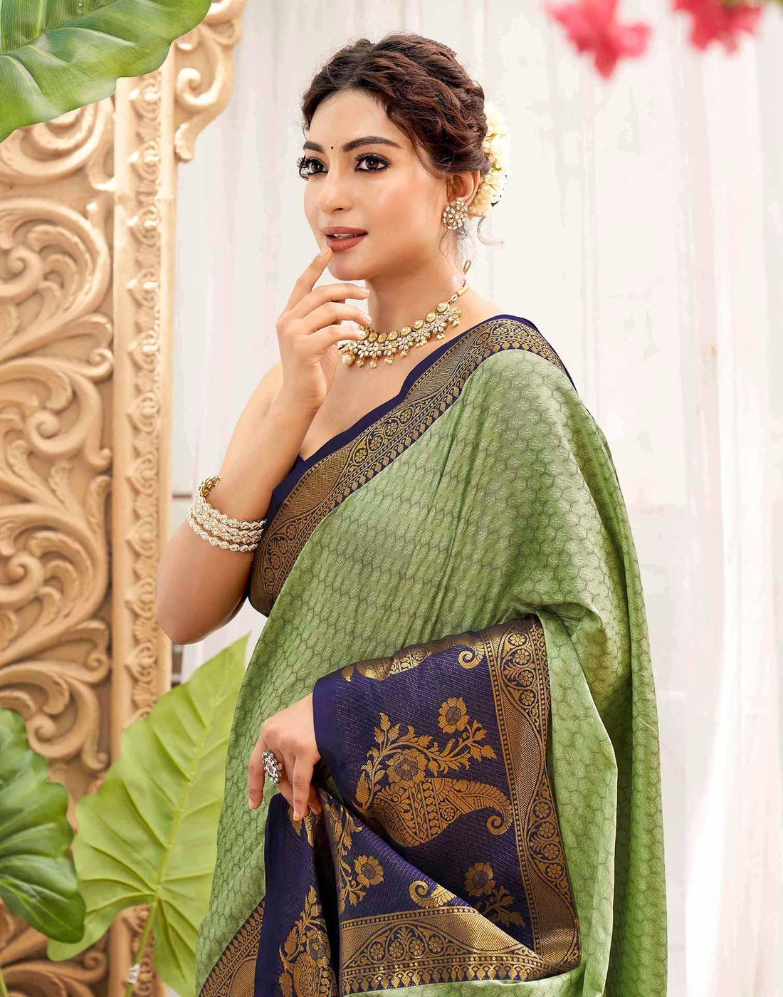 Pista Green Silk Woven Kanjivaram Saree
