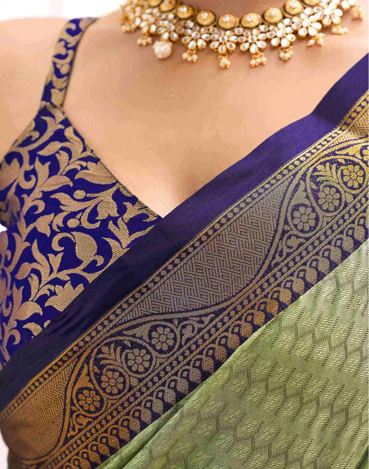 Pista Green Silk Woven Kanjivaram Saree
