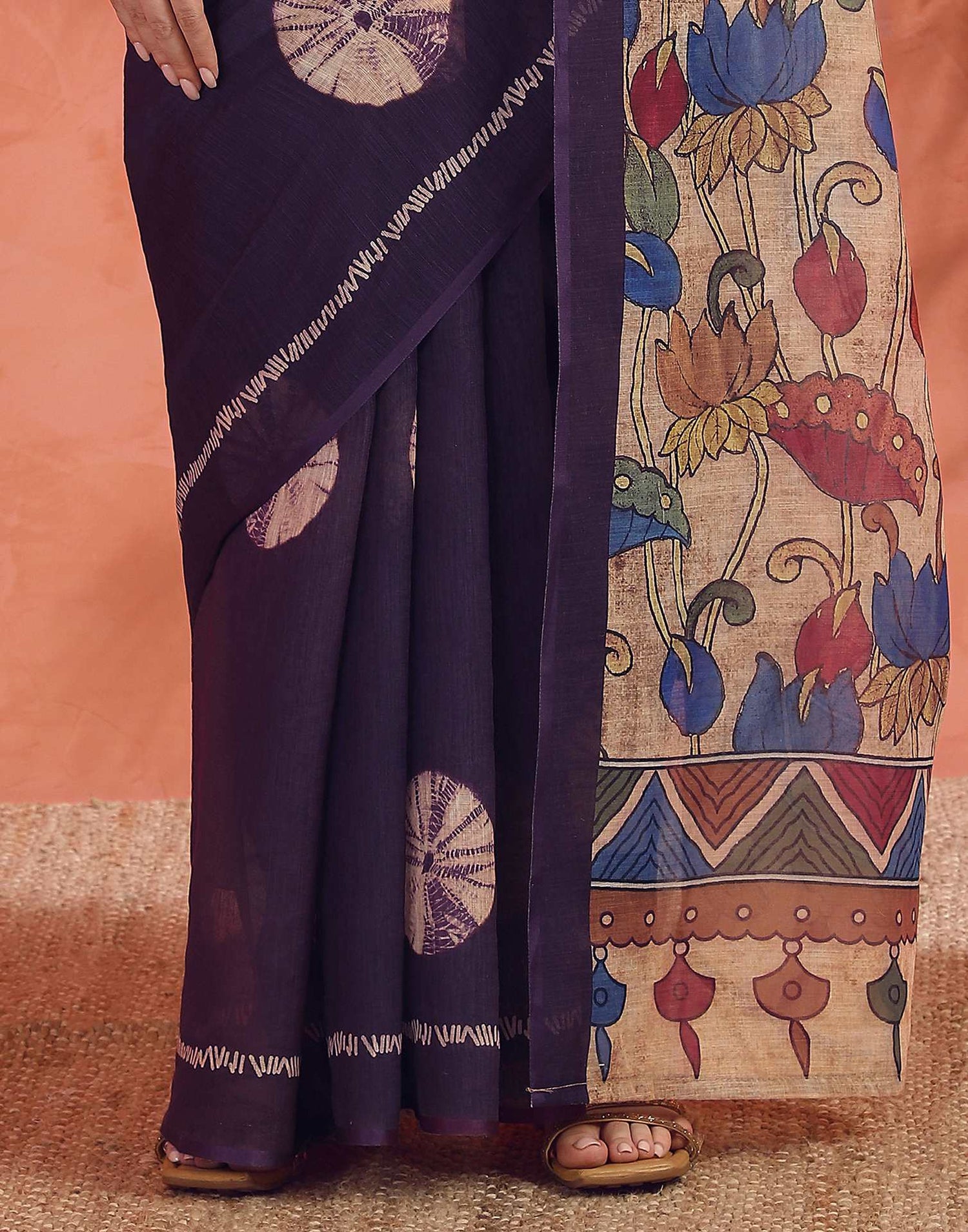 Dark Purple Linen Printed Saree