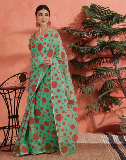 Pista Green Linen Printed Saree