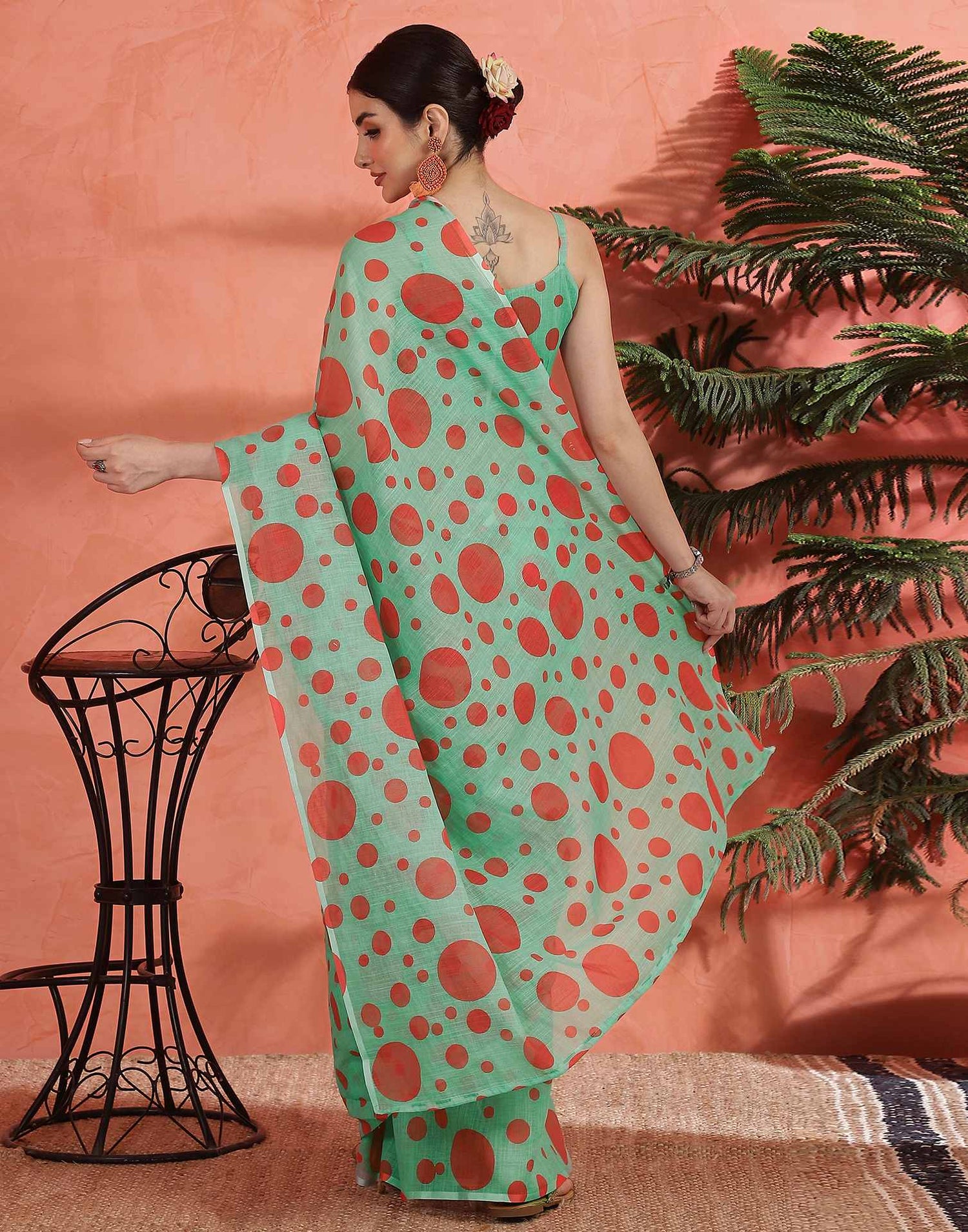 Pista Green Linen Printed Saree