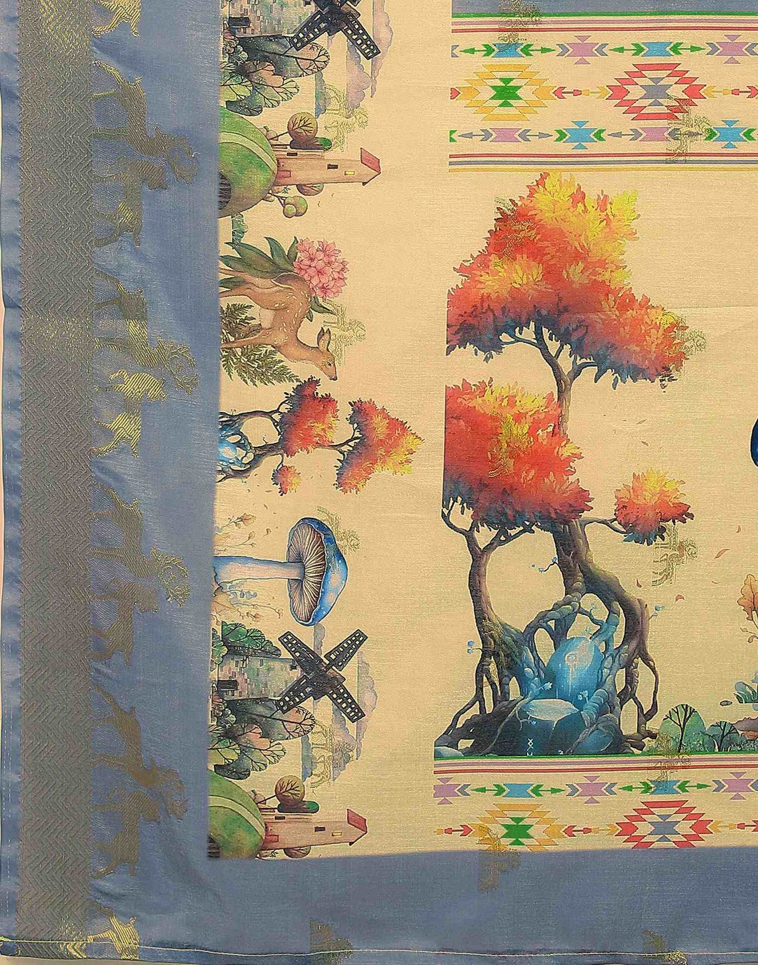 Cream Silk Printed Saree