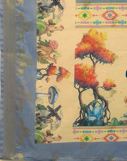 Cream Silk Printed Saree