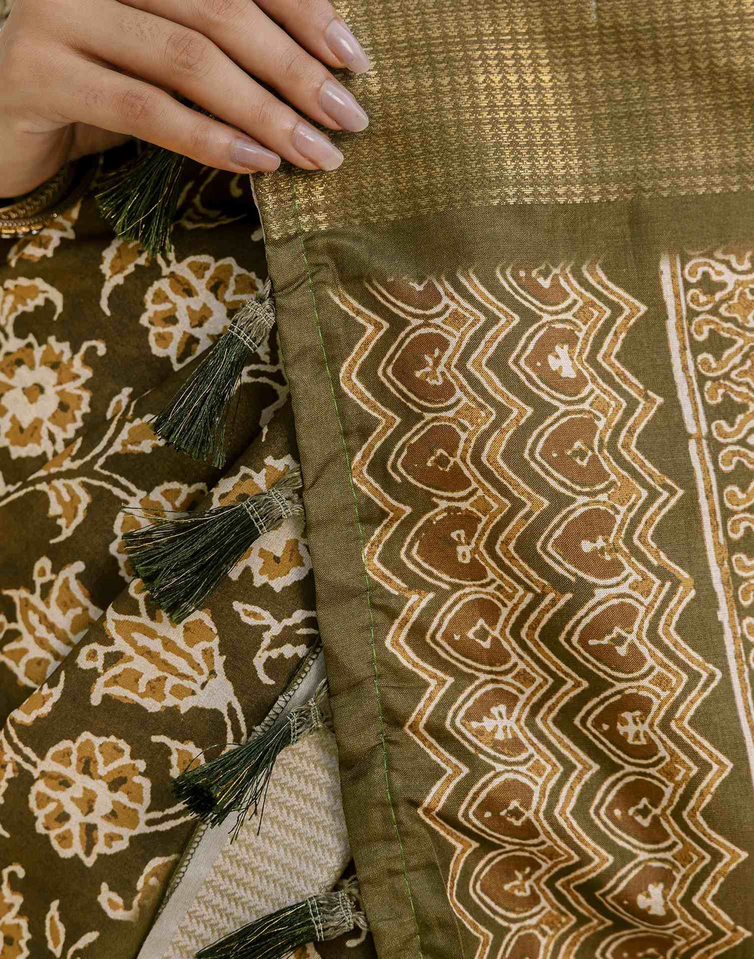 Mehandi Green Silk Printed Saree