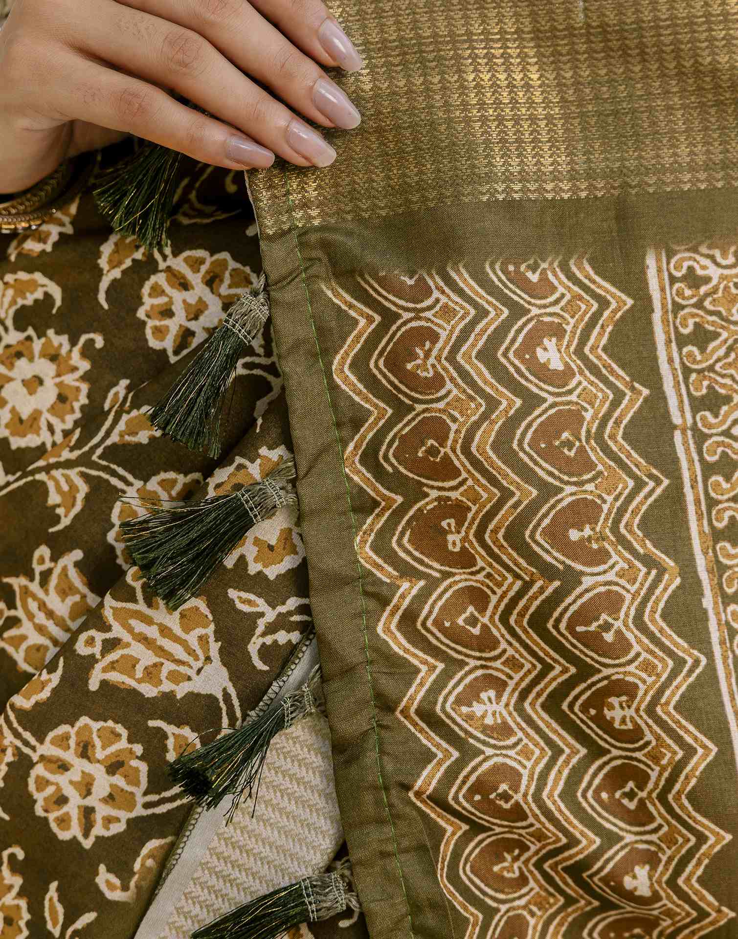 Mehandi Green Silk Printed Saree