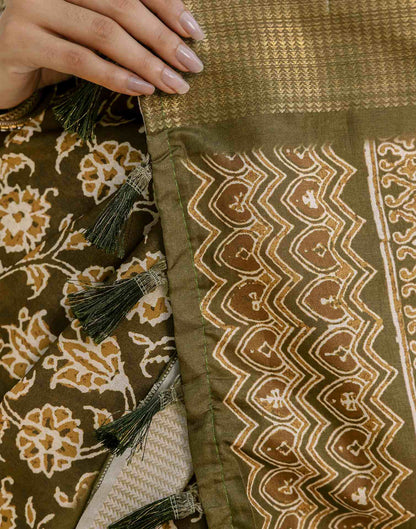 Mehandi Green Silk Printed Saree
