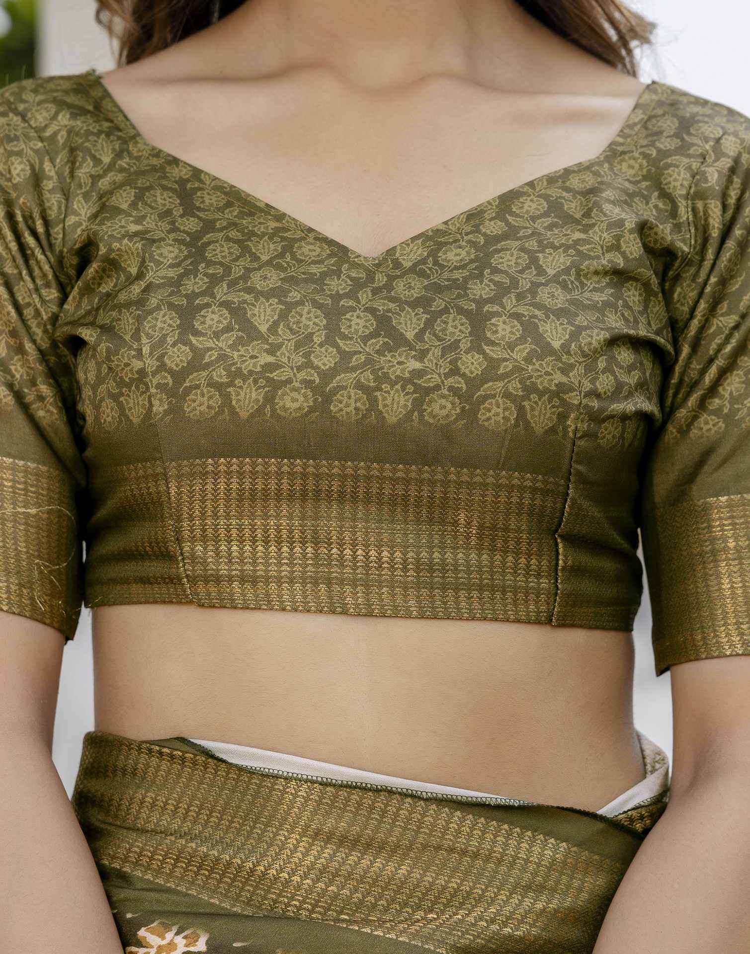 Mehandi Green Silk Printed Saree