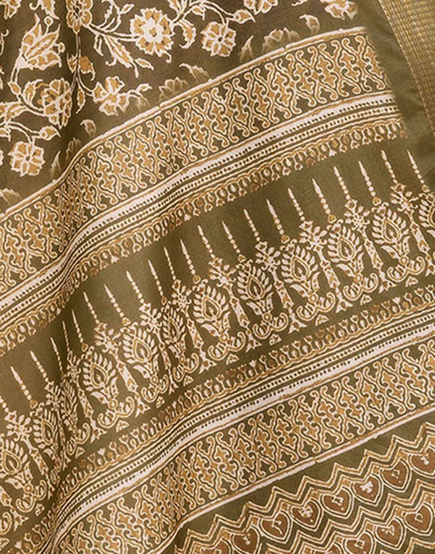 Mehandi Green Silk Printed Saree