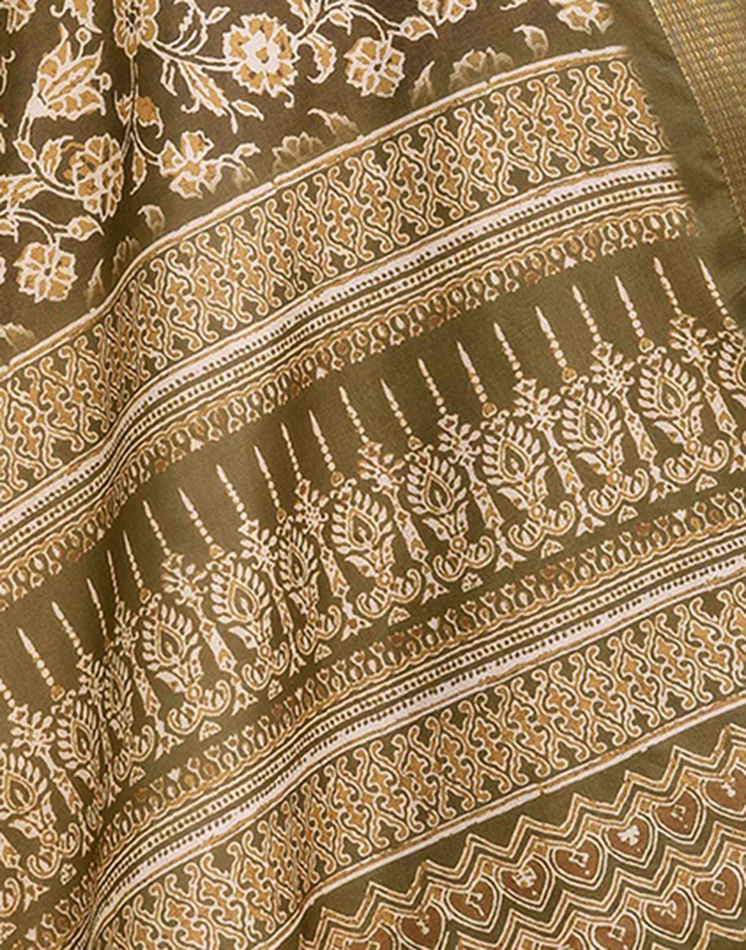 Mehandi Green Silk Printed Saree