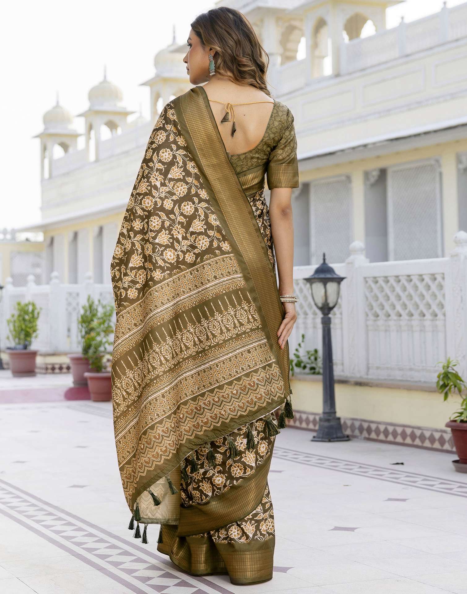 Mehandi Green Silk Printed Saree