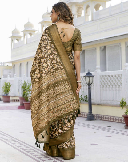 Mehandi Green Silk Printed Saree