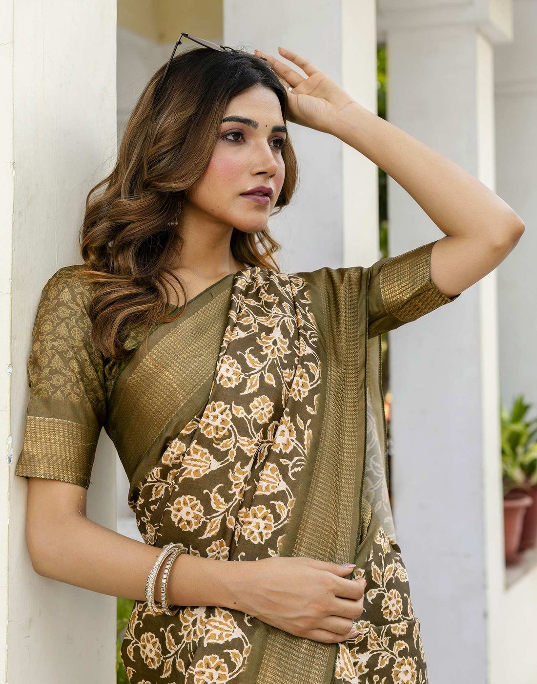 Mehandi Green Silk Printed Saree