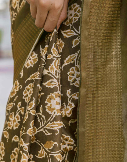Mehandi Green Silk Printed Saree