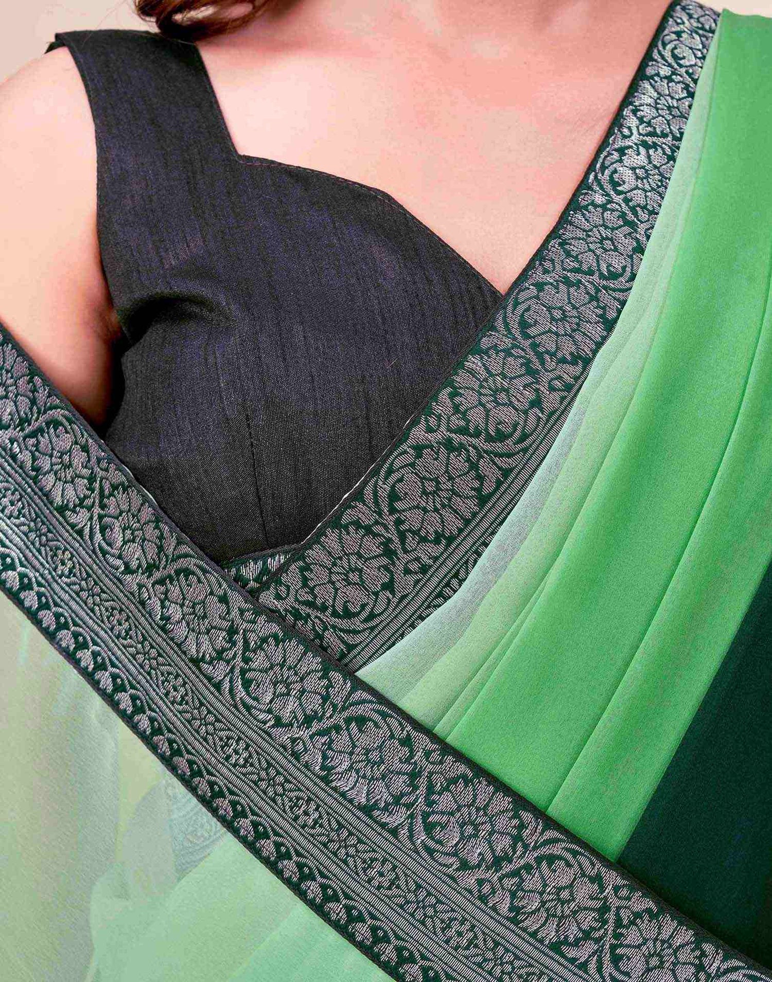 Green Georgette Woven Lace Saree