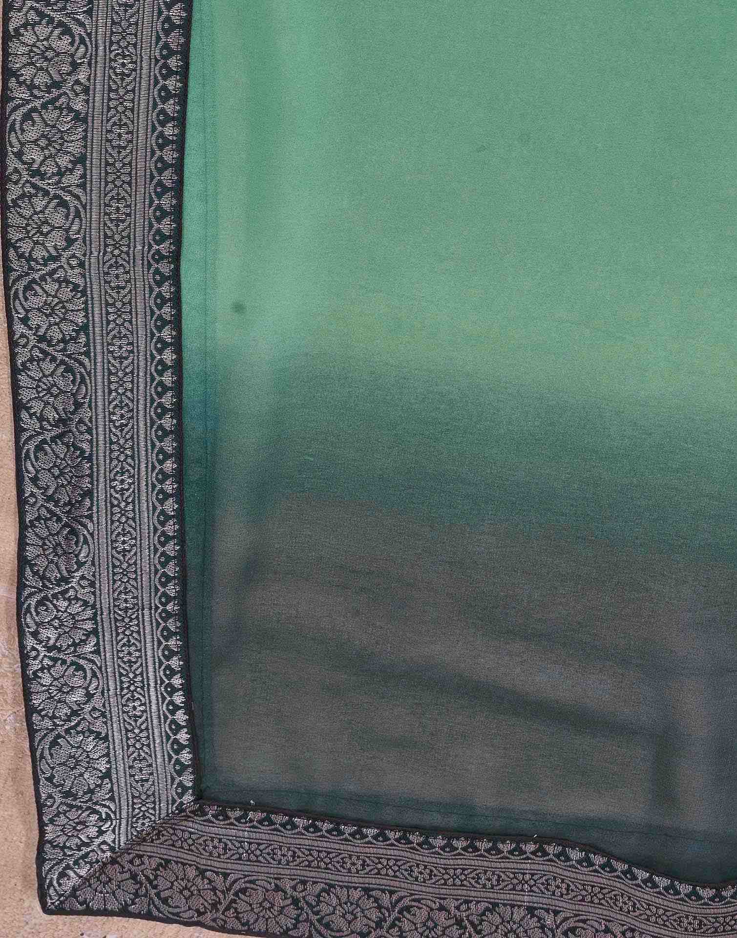 Green Georgette Woven Lace Saree
