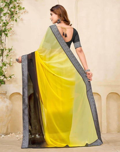 Yellow Georgette Woven Lace Saree