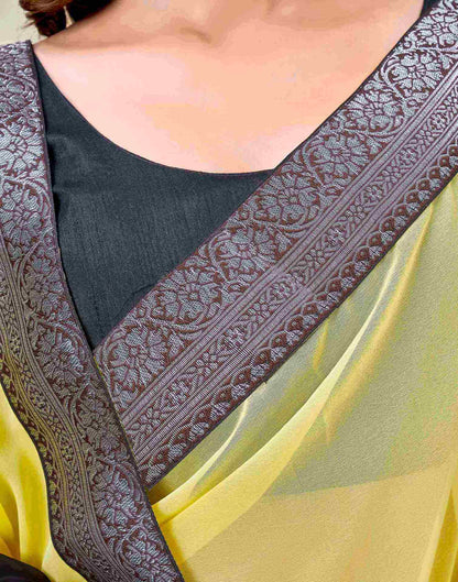 Yellow Georgette Woven Lace Saree