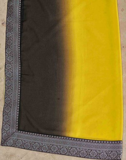 Yellow Georgette Woven Lace Saree
