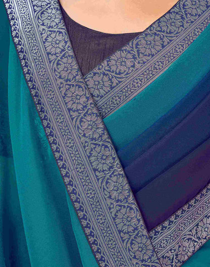 Navy Blue Georgette Woven Lace Saree
