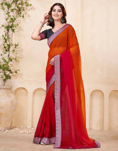 Red Georgette Woven Lace Saree
