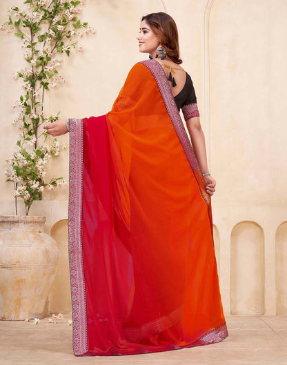 Red Georgette Woven Lace Saree