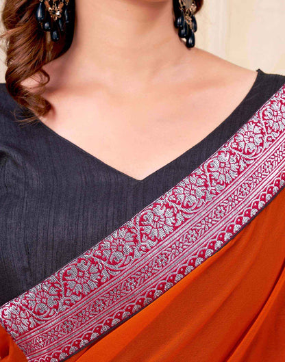 Red Georgette Woven Lace Saree