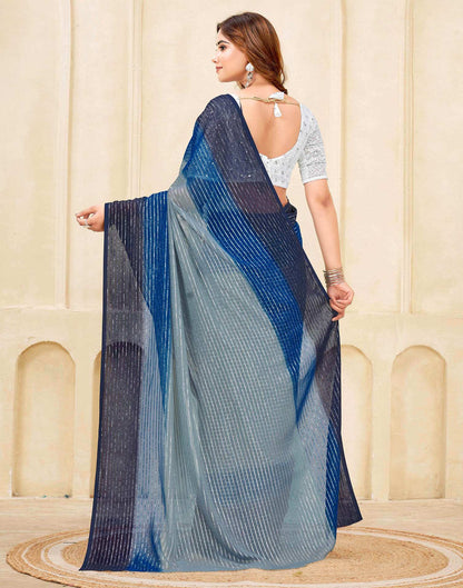 Navy Blue Georgette Zari Stripe Saree