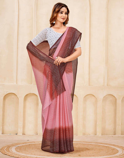 Wine Georgette Zari Stripe Saree