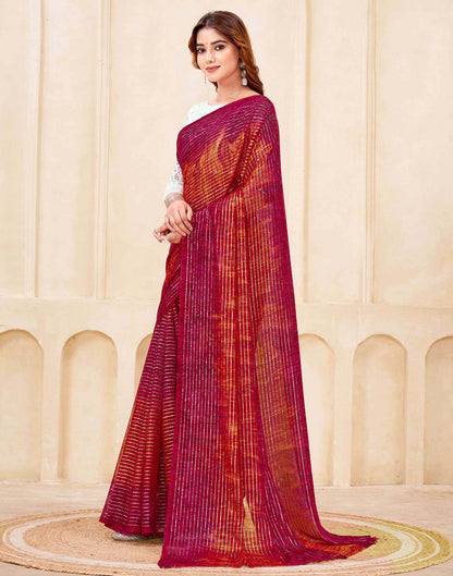 Dark Pink Georgette Zari Stripe Saree