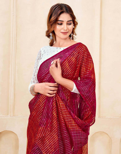 Dark Pink Georgette Zari Stripe Saree