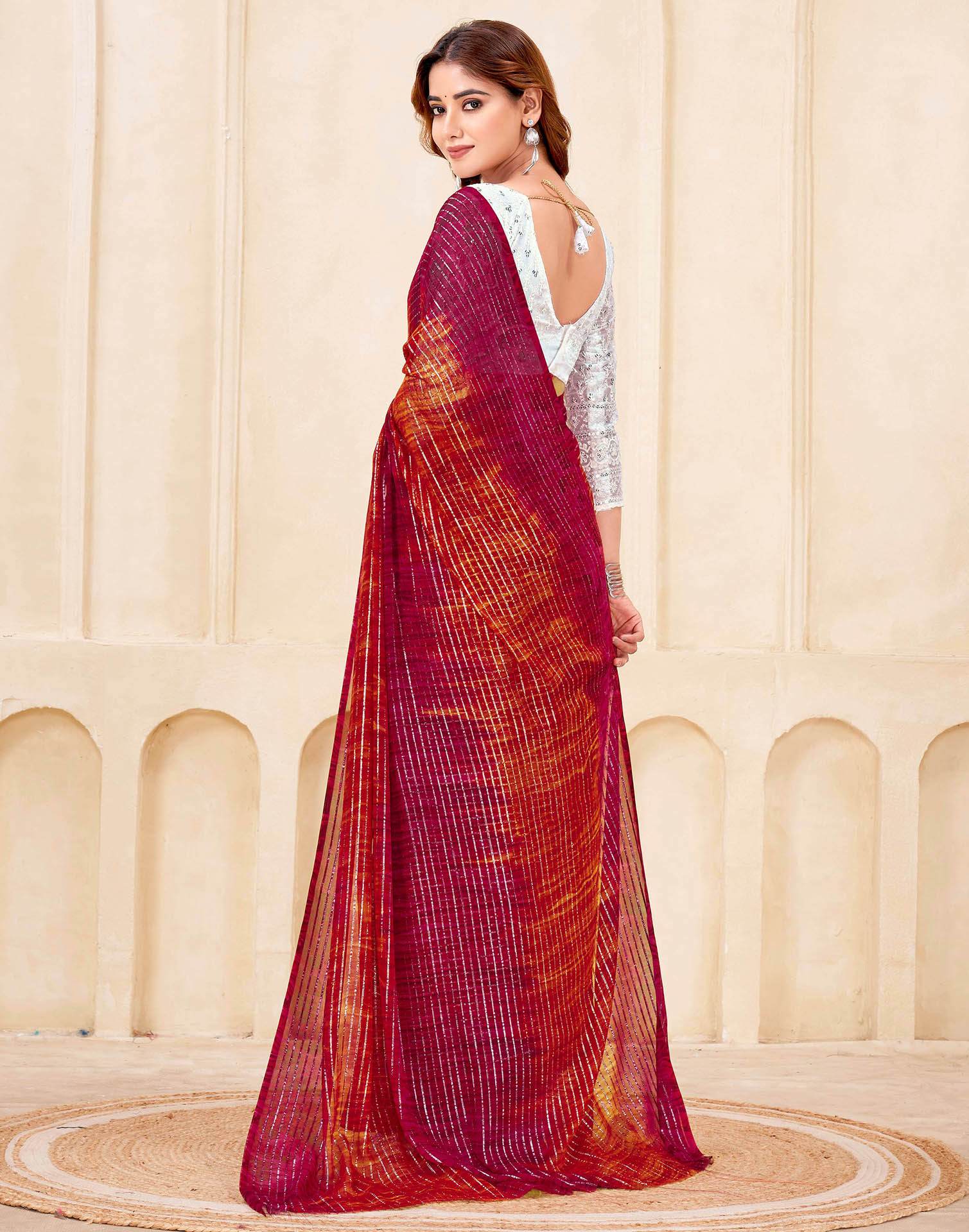 Dark Pink Georgette Zari Stripe Saree