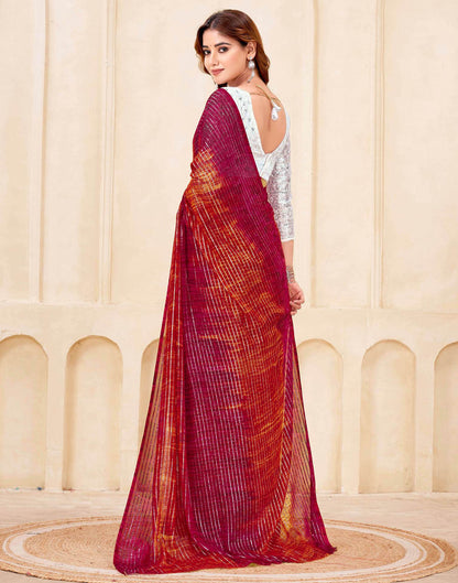 Dark Pink Georgette Zari Stripe Saree