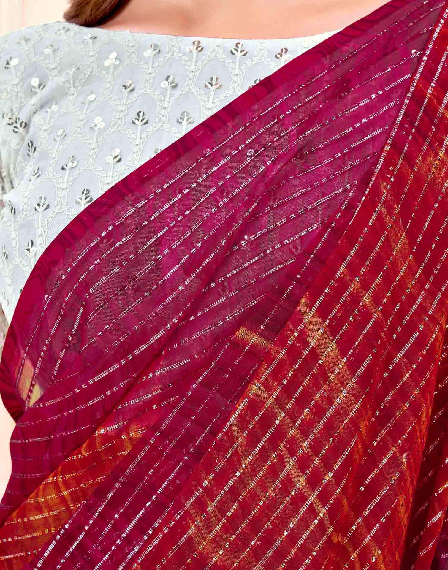 Dark Pink Georgette Zari Stripe Saree