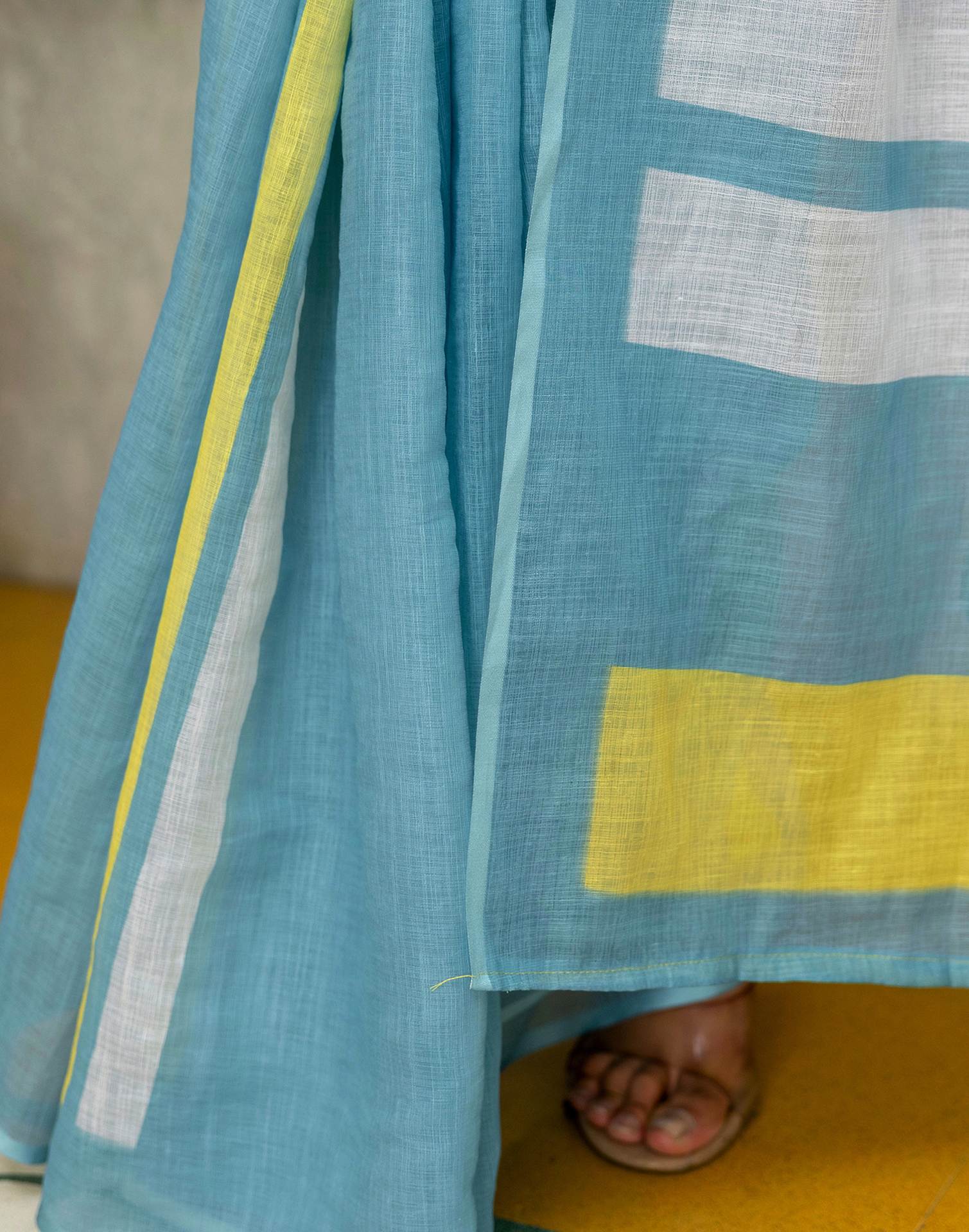 Light Teal Blue Linen Printed Saree