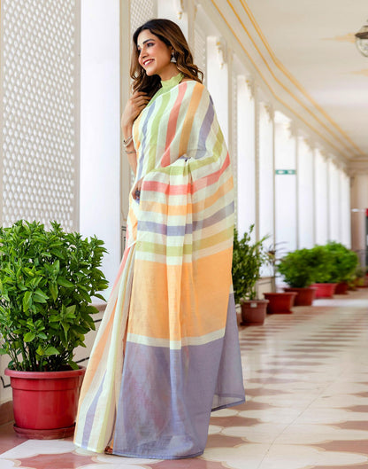 Beige Linen Printed Saree