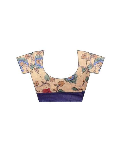 Navy Blue Linen Printed Saree