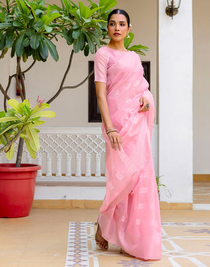 Pink Linen Woven Saree